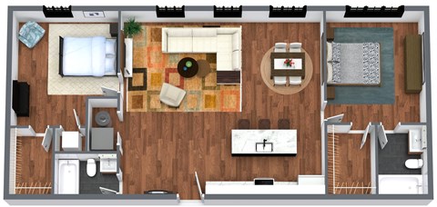2 Bedroom 2 Bath - 3D